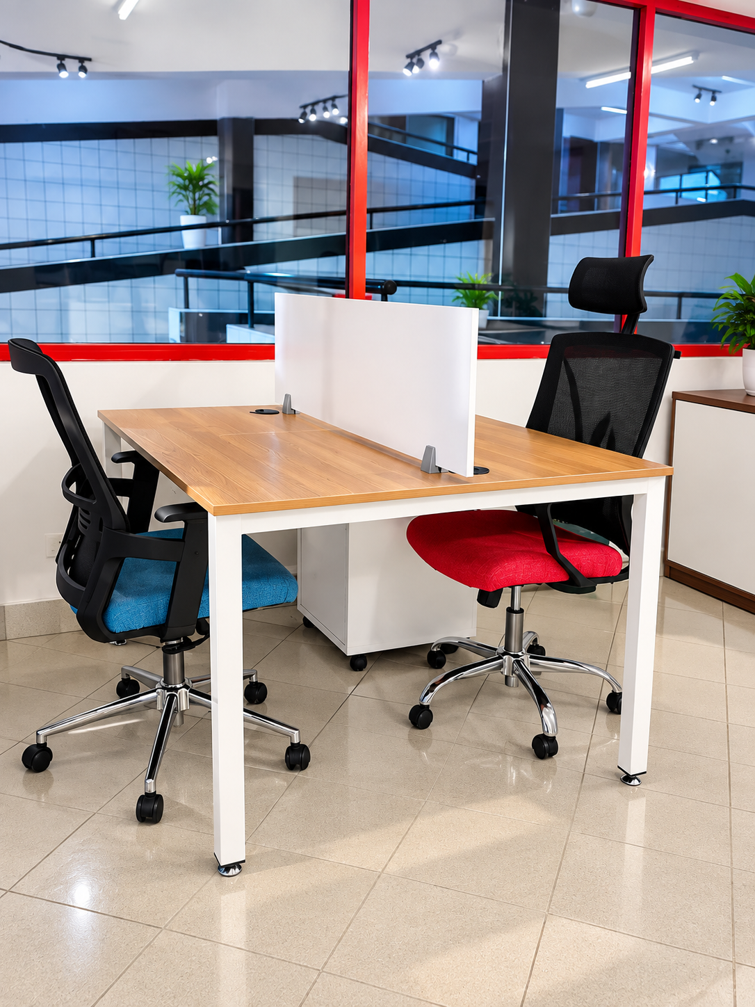 M1212 -2 Way Workstation 1200 X 1200 X 745H mm with 2 drawer Mobile Pedestals and Metal Frame thumbnail 2