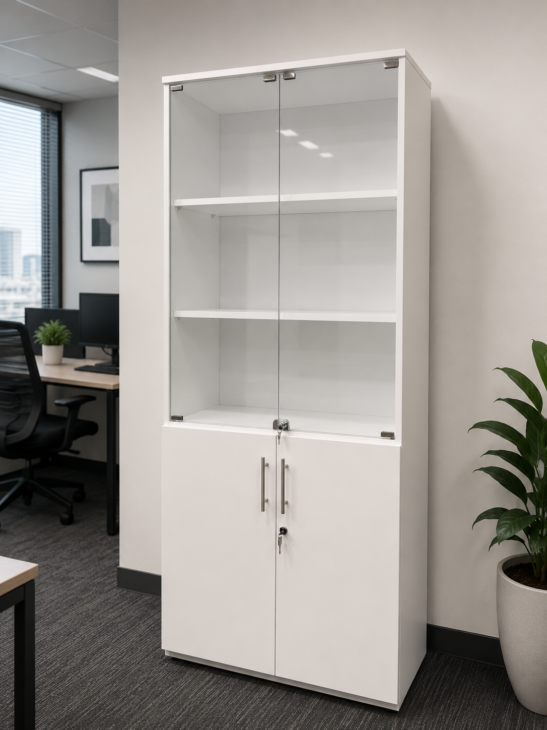 CG2074-Filing cabinet,with Glass Doors -800 x 400 x 2100H mm -White thumbnail 2