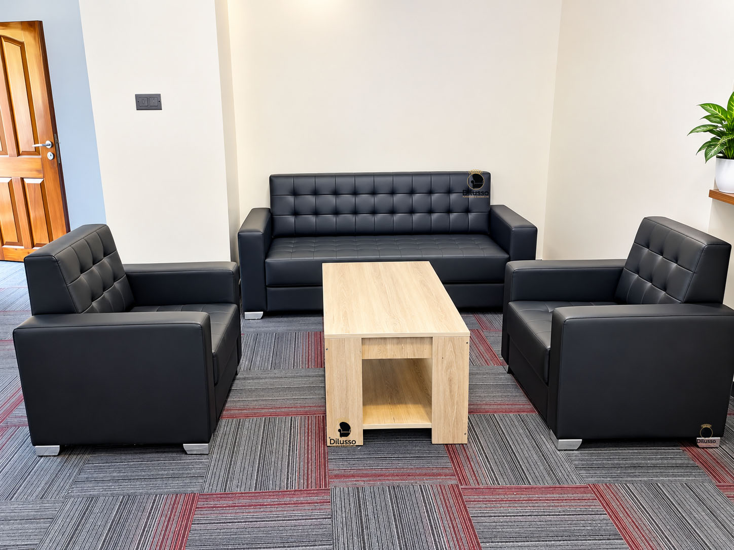 Black Tufted 5 Seater PU Leather Lounge Sofa Set |Dilusso Furniture Nairobi - Modern Lounge chair in Nairobi, Kenya