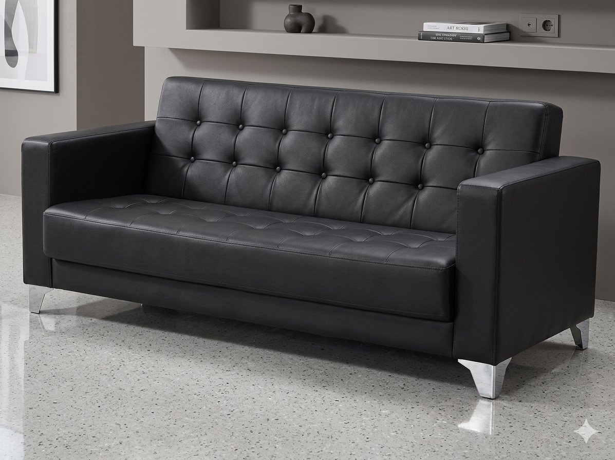 Black Tufted 3 Seater PU Leather Lounge Chair | Dilusso  Furniture Nairobi - Modern Lounge chair in Nairobi, Kenya