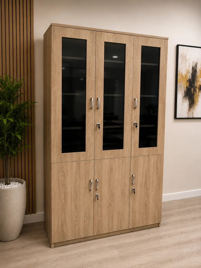 3 Door Filling Cabinet with Glass cut Swing Doors,1200 x 400 x 2100H mm -Havard Cherry - Modern Filling Cabinets in Nairobi, Kenya